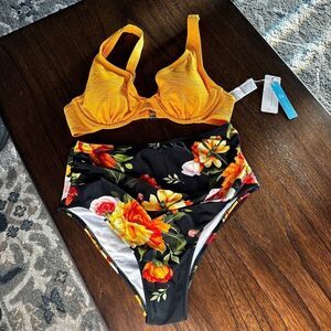CUPSHE Large High Waisted Floral Bikini